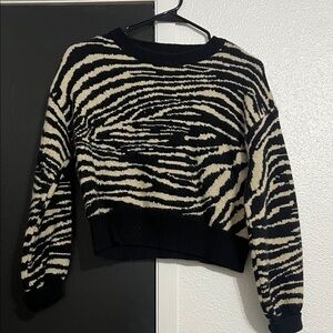 SHEIN Black & Cream Zebra Jacquard Crewneck Sweater